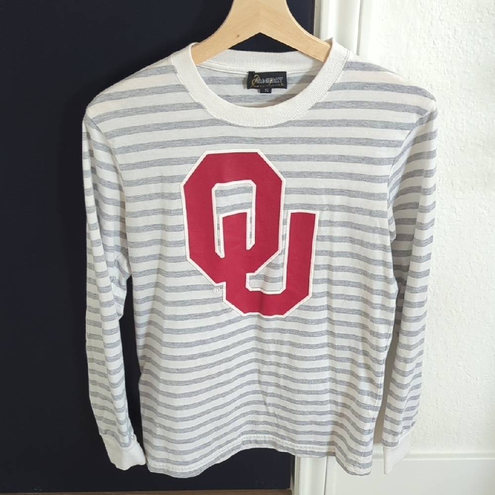 Champion Women's Gray and White Striped Long Sleeve Tee